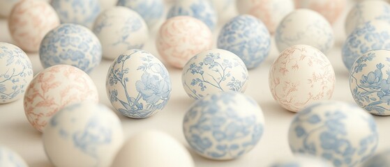 A detailed close-up showcasing a vibrant collection of painted eggs arranged on a table, highlighting their intricate designs and colors.