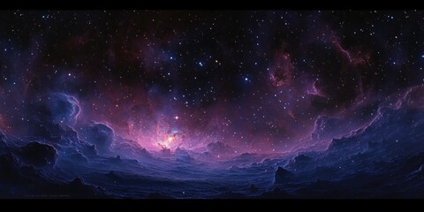 Wall Mural - cosmic landscape with nebula and stars in surrealism style wide angle composition