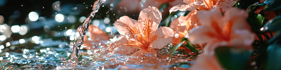 Wall Mural - Peach Flowers and Water Splashes