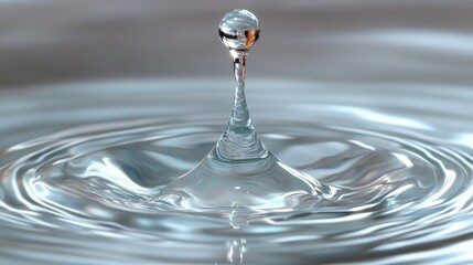 Poster - A Single Drop of Water Falls into a Calm Surface Creating Ripples and a Beautiful Reflection in Smooth Liquid Environment