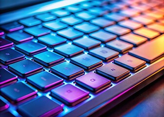 Poster - Close-up Macro Shot of Laptop Keyboard on Vibrant Blue Background