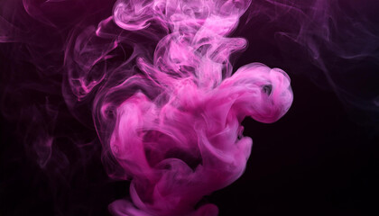 Poster - Swirling mist of pink particles on black backdrop, bold dramatic effect. Smoke in motion