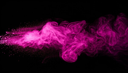 Poster - Swirling mist of pink particles on black backdrop, bold dramatic effect. Smoke in motion