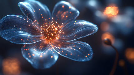 Poster - A glowing, ethereal flower with sparkling details against a dark background, showcasing a blend of nature and fantasy