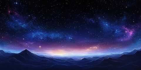 Wall Mural - Cosmic Landscape Starry Night Sky with Nebula and Soft Starlight in Surrealist Style Panoramic View