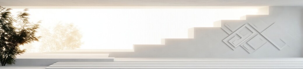 Poster - Minimalistic White Geometric Background with Copy Space for Website Header 3D Illustration