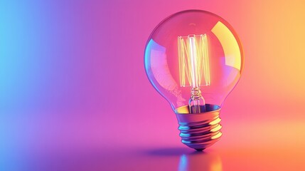 Poster - Glowing Neon Light Bulb with Radiant Colors Symbolizing Creativity and Imagination in a Modern Artistic Setting