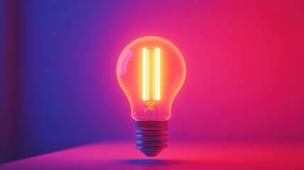 Poster - vibrant neon light bulb glowing in neon colors creating a beautiful decorative illumination on a bri