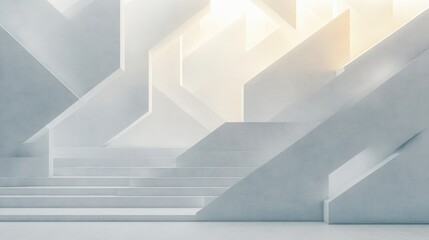 Poster - modern minimalist white geometric background with copy space ambient lighting