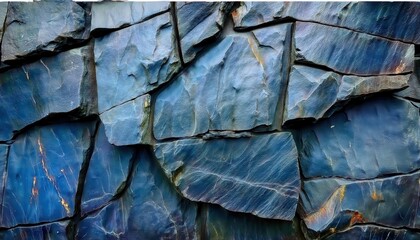Poster - deep blue slate texture with natural geometric pattern for modern background, abstract stone wall design, raw material aesthetics

