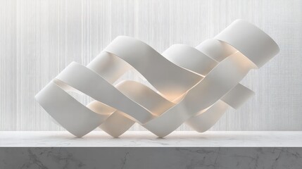 Poster - Minimalist Geometric Composition Interlocking White Shapes Ambient Lighting Abstract Sculpture