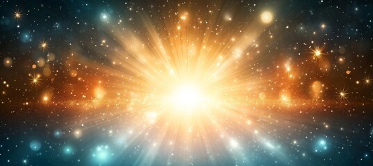 Wall Mural - abstract space background. teal and blue focusing beams toward a center light, bursting outward