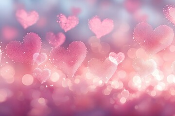 Poster - Abstract Romantic Background with Pink Hearts Bokeh for Valentine's Day and Women's Day Love Celebration