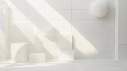 Aufkleber - Minimalistic White Geometric Shapes with Copy Space Abstract Design