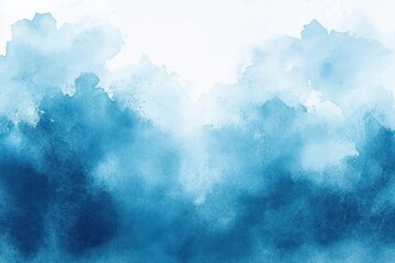 Aufkleber - Abstract Blue Watercolor Background with Soft Clouds and Dreamy Haze