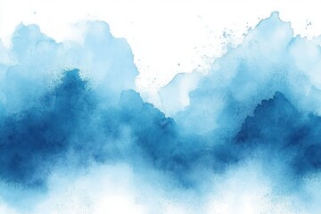 Poster - blue abstract watercolor painting texture with soft clouds and pastel borders in dreamy landscape art
