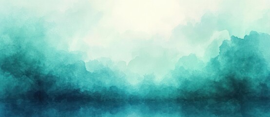Poster - Soft Teal and Mint Green Watercolor Abstract Background with Luminous Glow Effect Tranquil Artistic Design
