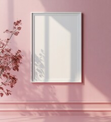 Poster - Minimalist Mockup Poster Frame on Soft Pastel Pink Wall with Natural Light and Gentle Shadows