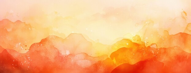 Poster - Warm Autumn Abstract Watercolor Background with Orange Yellow Texture and Grunge Effects