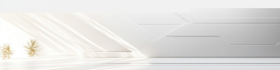 Poster - Minimalist Abstract Geometric Background With Overlapping White Shapes and Shadows for Copy Space