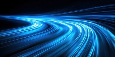 Poster - Stunning Long Exposure Photograph Showcasing Mesmerizing Blue Light Trails Against a Dark Background for Creative Projects