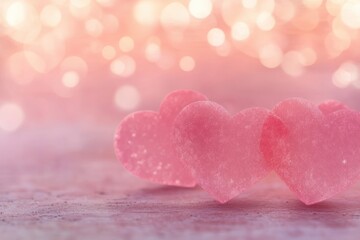 Poster - Abstract Valentines Day Background with Pink Hearts Dreamy Pastel Bokeh Love Gradient