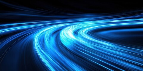 Poster - Long Exposure Photograph of Blue Light Trails Against a Dark Background Conveying Movement and Energy in a Dynamic Setting