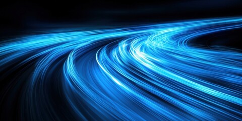 Wall Mural - Long Exposure Photograph of Blue Light Trails Creating a Dynamic and Ethereal Scene in a Dark Background