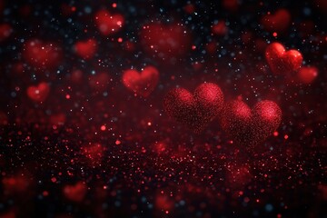 Poster - Romantic Abstract Background with Shimmering Red Hearts Bokeh Light Effects for Valentine's Day and Women's Day