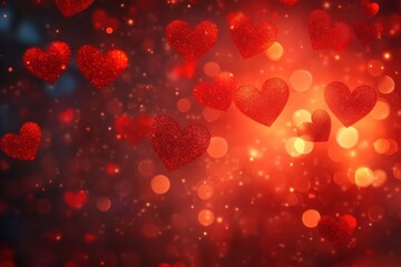 Poster - Abstract Love Background with Red Hearts and Golden Light for Valentines Day and Women's Day Celebration
