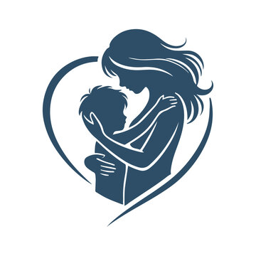 Mother and Baby in Heart Silhouette Vector Art
