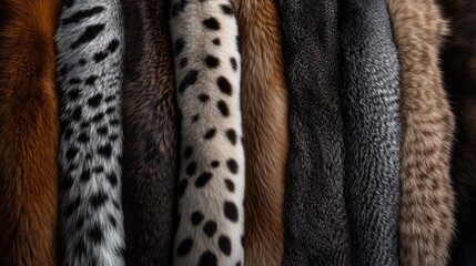 Wall Mural - Collection of different fur textures and patterns used in fashion, textiles, clothing, and design elements.