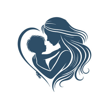 Heart-Shaped Mother and Baby Silhouette Vector for Mother’s Day