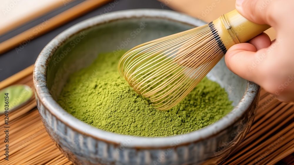 How to make organic matcha Matcha tea preparation with a bamboo whisk ...