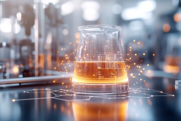 Aufkleber - A 3D-rendered modern laboratory with floating holographic data screens displaying an ongoing experiment