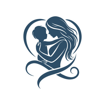mother and baby in heart silhouette vector art