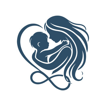  Mother and Baby in Heart Silhouette Vector Art