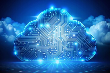 Poster - Futuristic Cloud Computing: Circuit Board Cloud on Blue Background
