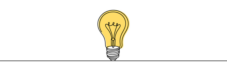 Wall Mural - Light bulb continuous one line drawing. Lightbulb in simple linear style. Idea, brainstorm concept. Vector illustration.
