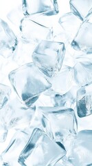 Poster - Ice cubes falling against a white background, creating a refreshing and cool atmosphere, perfect for summer drinks, cocktails, and beverages