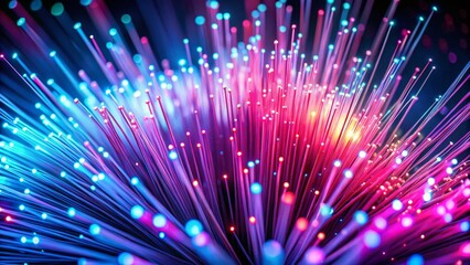 Poster - Gigapixel Panoramic Abstract Fiber Optics: Pink & Blue Glowing Data Transfer
