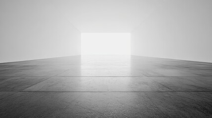 Poster - Bright, Minimalist, White Room with Empty Floor and Light from Window Creating a Vast, Open Space with a Modern Feel