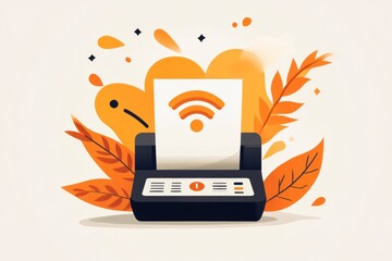 Aufkleber - A flat, modern design of a printer icon with a Wi-Fi signal, representing wireless printing