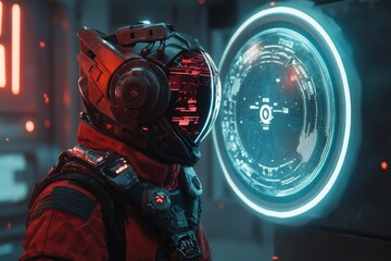 Poster - A futuristic robot conducting an advanced AI-driven assessment on a holographic display