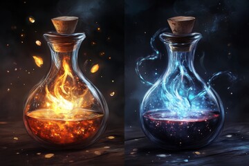 Aufkleber - A gothic-style research lab filled with ancient scrolls, alchemical tools, and flickering candlelight