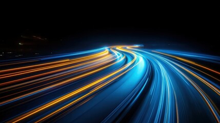 Poster - Stunning Abstract Image Featuring Dynamic Blue and Orange Speed Light Trails with Beautiful Blur Effect Against a Dark Background
