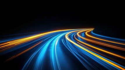 Poster - Abstract Blue and Orange Light Trails Creating a Dynamic Blur Effect on a Dark Background Representing Speed and Motion in Modern Design