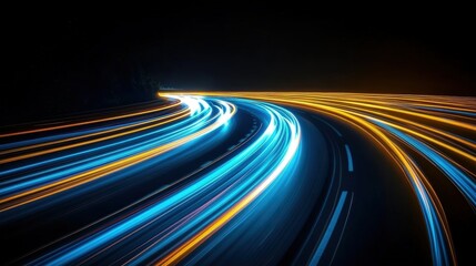 Poster - Dynamic Abstract Background with Blue and Orange Light Trails Creating a Sense of Speed and Motion in a Blurred Night Scene