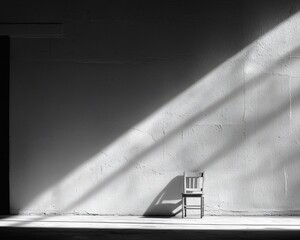 Poster - Empty room, sunlit chair, shadows, minimalist, interior, still life, photography, studio