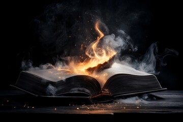 Poster - A magical floating book glowing with golden light, revealing ancient references and forgotten knowledge